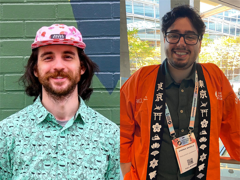 A digital collage of two photos of two smiling students.